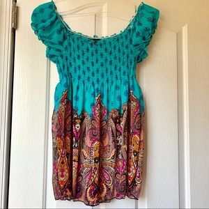 🍍 Forever 21 paisley sheer blue blouse size S
